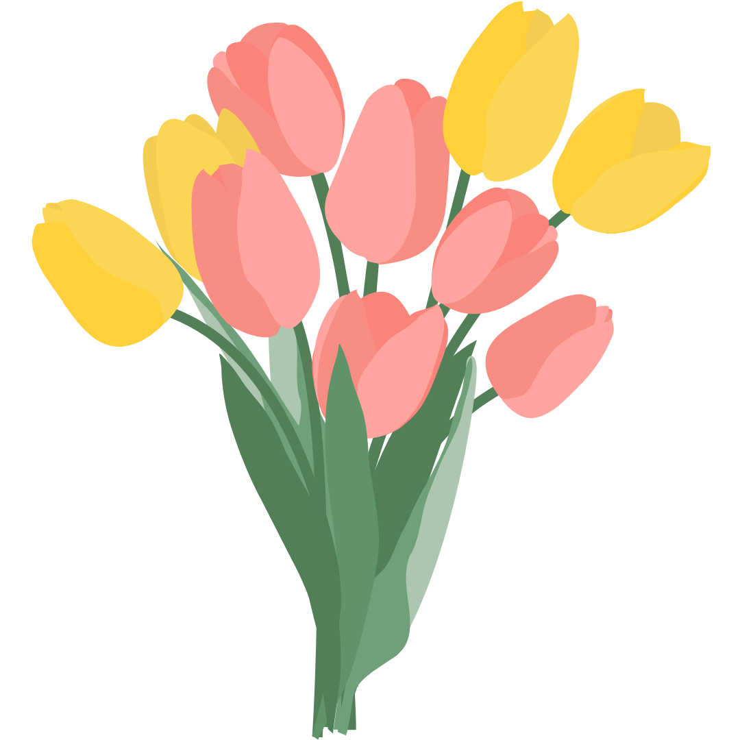 Bouquet of pink and yellow tulips